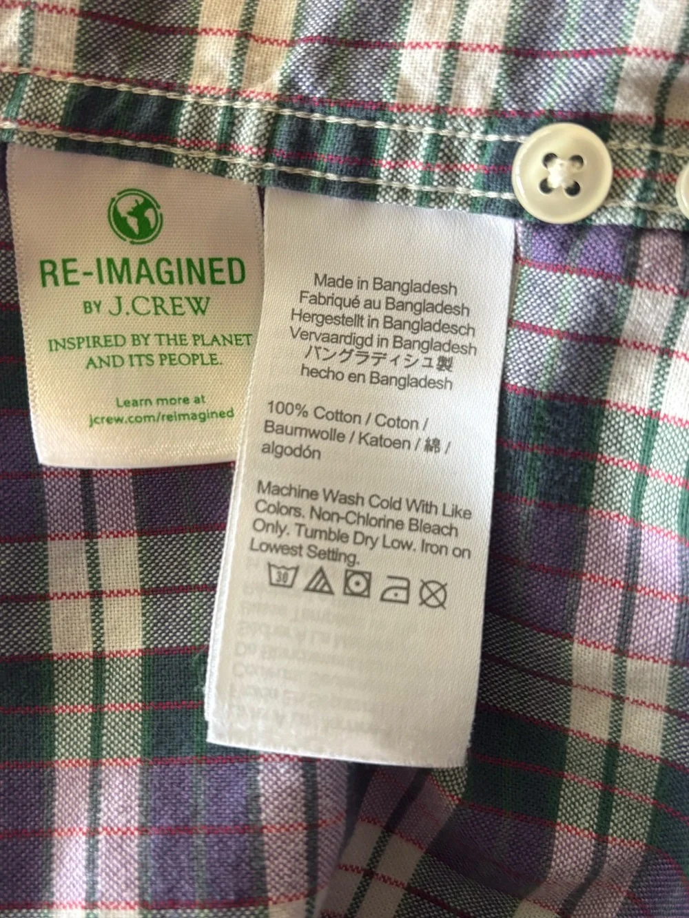 J. crew 100% cotton plaid green purple men’s button down collared oxford S slim